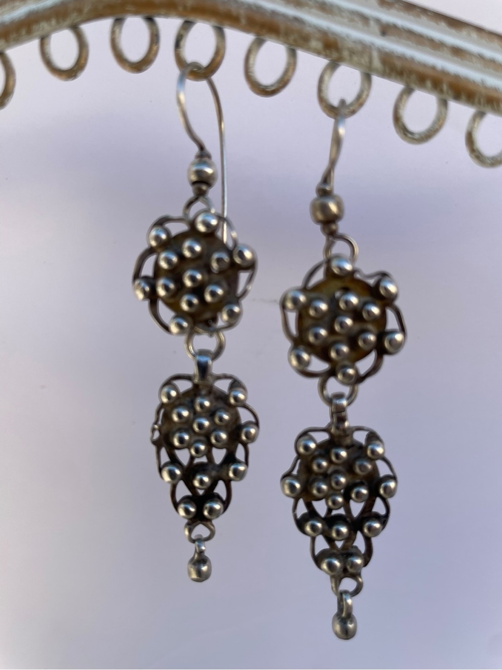 Vintage Silver Multi-Drop Beaded Dangle Earrings - Picture 6 of 6